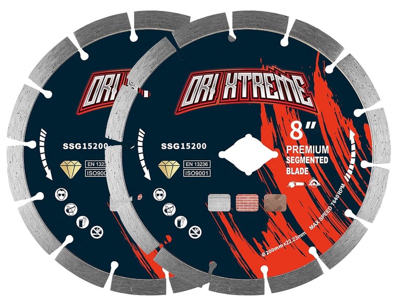 ORIXTREME 8Inch Diamond Saw Blade 2pcs, Segmented General Purpose Blade Dry/Wet Cutting Concrete, Masonry, Brick, Block,Stone 7/8"-5/8” Arbor - Image 1